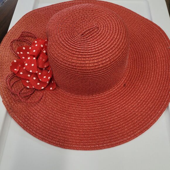 2 Straw Wmns Floppy Hats W/flower Great For Sun Party Outside Red And Black One - Picture 2 of 11